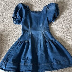 Girls blue denim puff sleeve dress